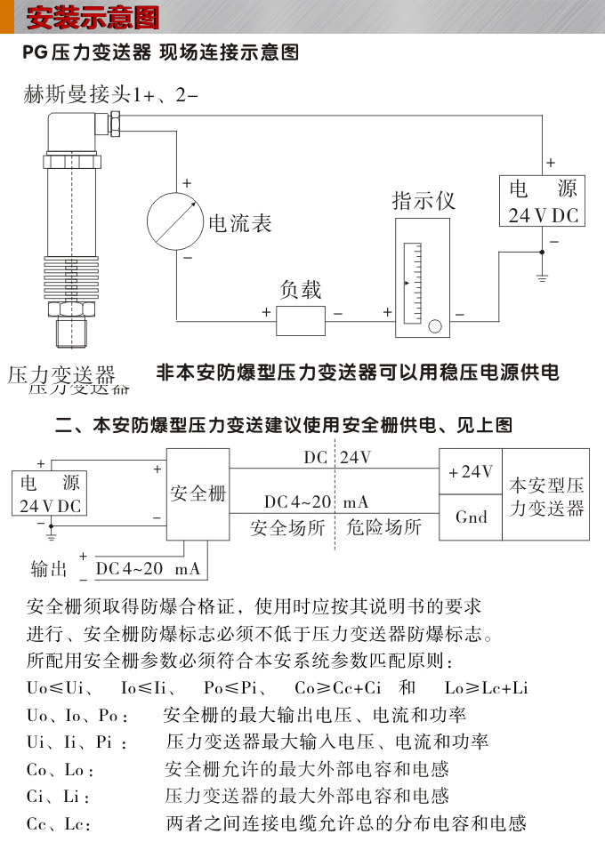 高溫壓力變送器,PG1300G高溫壓力傳感器安裝示意圖