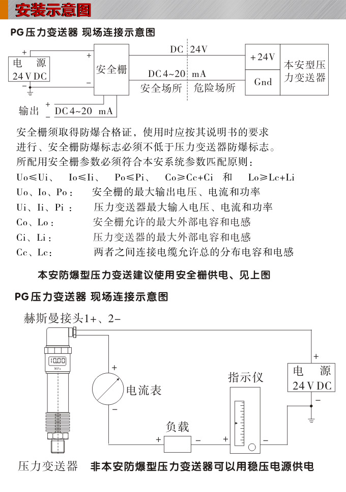 高溫壓力傳感器,PG1300G數(shù)顯壓力傳感器安裝示意圖