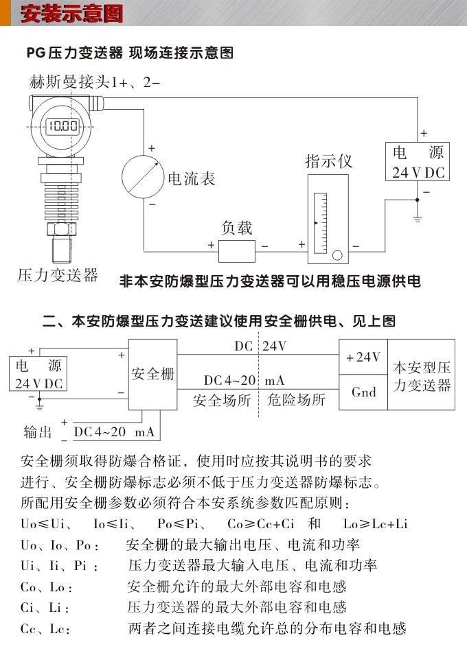 高溫壓力傳感器,PG1300GY數(shù)顯壓力變送器安裝示意圖