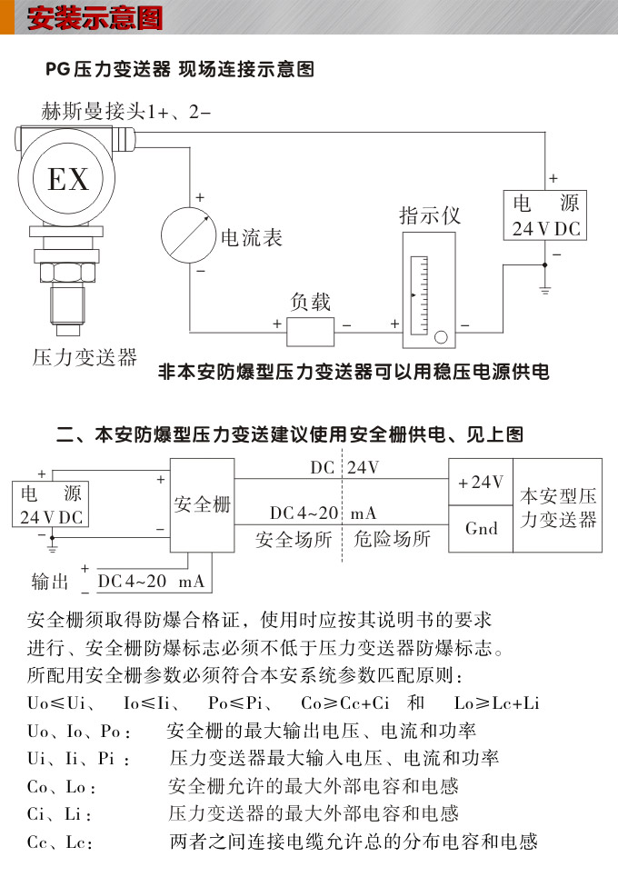 壓力變送器,PG1300PY平膜壓力傳感器安裝示意圖