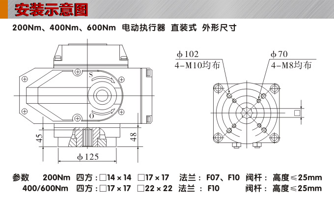 電動(dòng)執(zhí)行器,電動(dòng)頭,YTDG-RS200電動(dòng)執(zhí)行機(jī)構(gòu)安裝示意圖