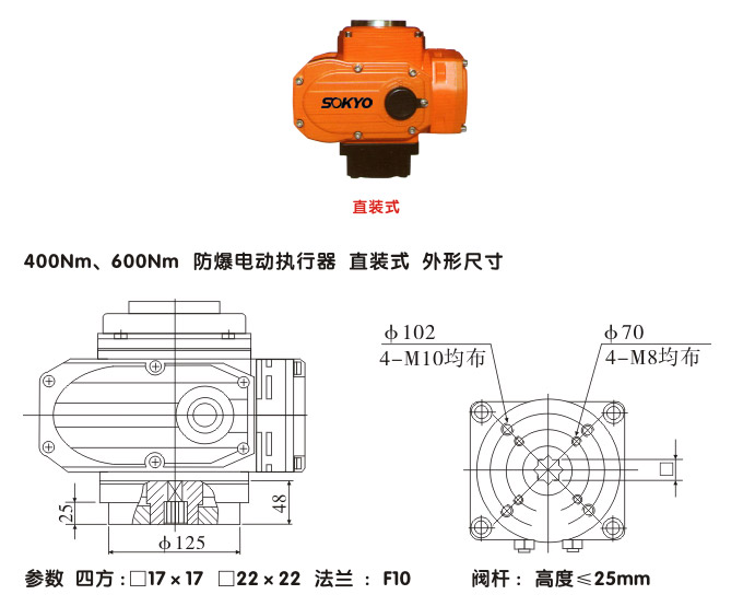 防爆電動頭,YTEx-RS400防爆電動執(zhí)行器結(jié)構(gòu)圖,直裝式