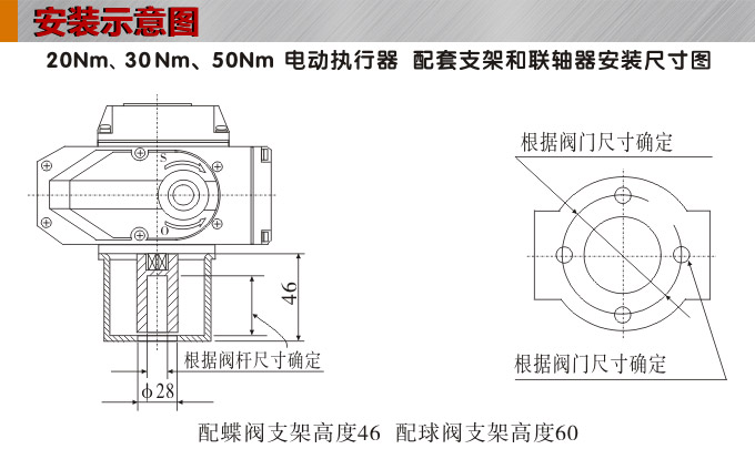 智能電動執(zhí)行器,YTDZ-RS50智能電動執(zhí)行機構(gòu)安裝示意圖