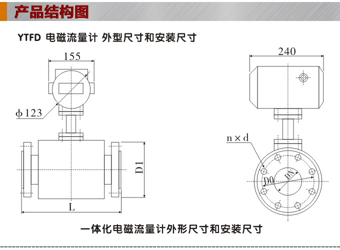 衛(wèi)生型電磁流量計(jì),YTFD不銹鋼電磁流量計(jì)結(jié)構(gòu)圖