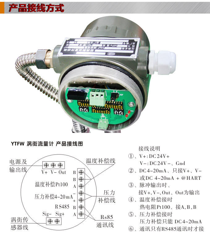 智能渦街流量計,YTFW數(shù)顯渦街流量計接線圖