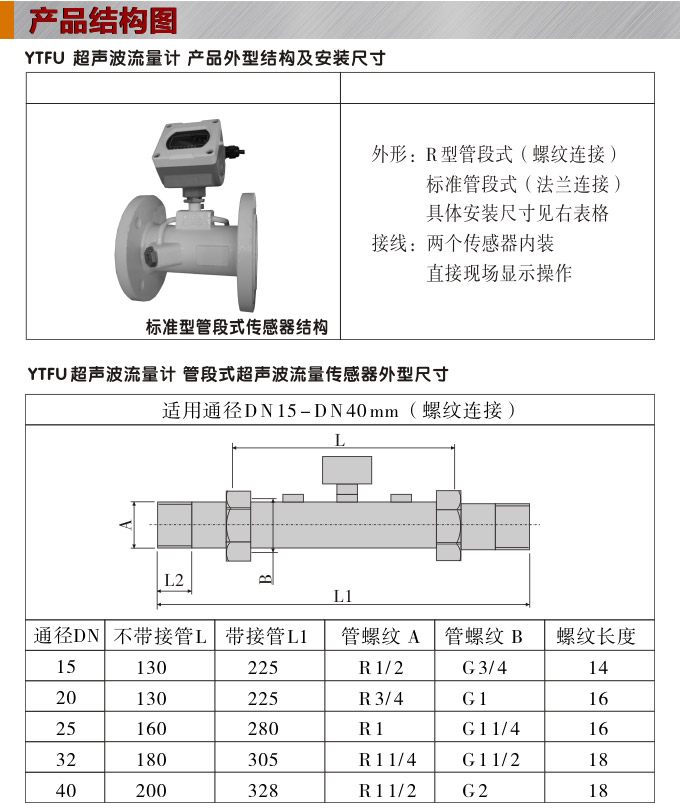 超聲波流量計(jì),YTFU管段式超聲波流量計(jì)結(jié)構(gòu)圖