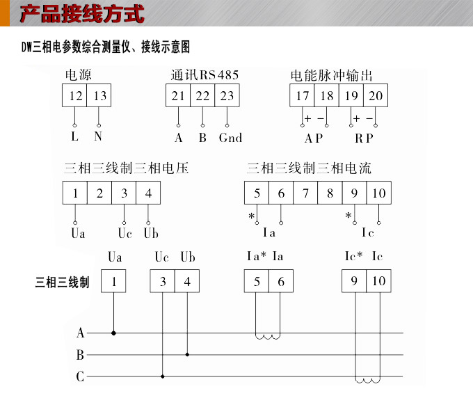 多功能電力監(jiān)控儀,DW93-3000三相電流電壓組合儀表接線圖