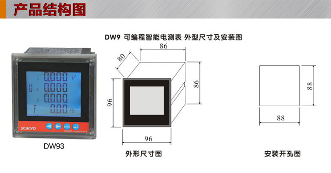 網(wǎng)絡(luò)電力儀表,DW93-4000多功能復(fù)費(fèi)率表結(jié)構(gòu)圖