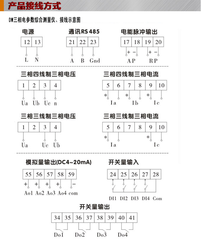 三相多功能表,DW93-5000多功能電力儀表接線圖