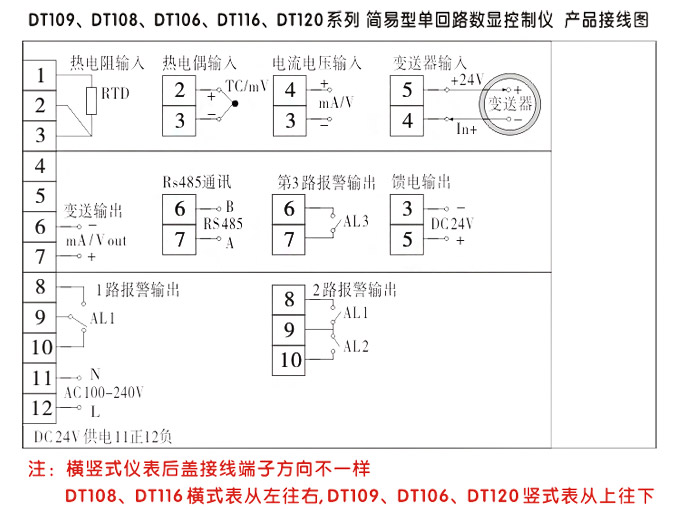 傳感器數顯表，DT100簡易型單回路顯示控制儀產品接線圖2