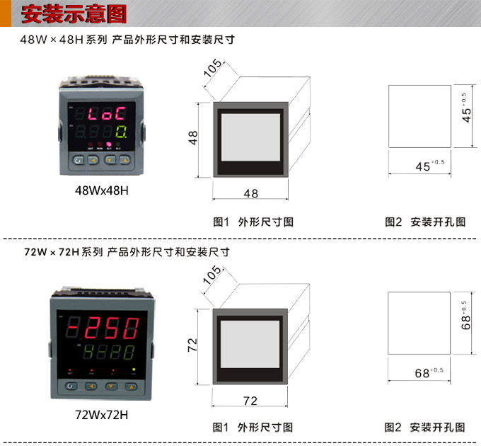 傳感器數顯表，DT100簡易型單回路顯示控制儀安裝示意圖1