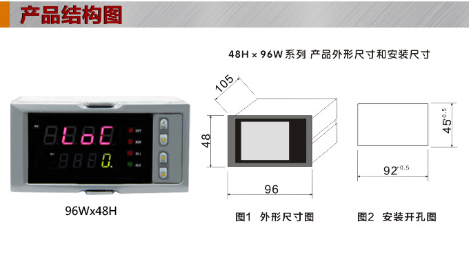 數(shù)顯控制儀 DT308智能單回路數(shù)顯表，單回路數(shù)顯控制儀產(chǎn)品結(jié)構(gòu)圖