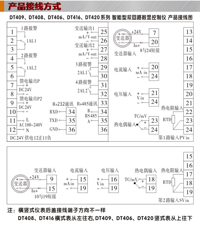 數(shù)顯控制儀 DT420智能雙回路數(shù)顯表，雙回路數(shù)顯控制儀接線方式