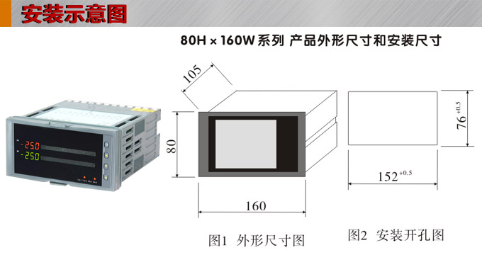  智能數(shù)顯表，DT416G雙光柱數(shù)顯控制儀，雙回路數(shù)顯控制儀安裝示意圖