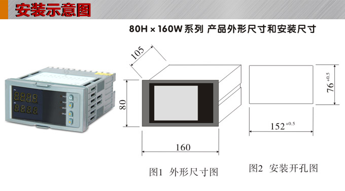 數(shù)顯控制儀 DT416智能雙回路數(shù)顯表，雙回路數(shù)顯控制儀安裝示意圖