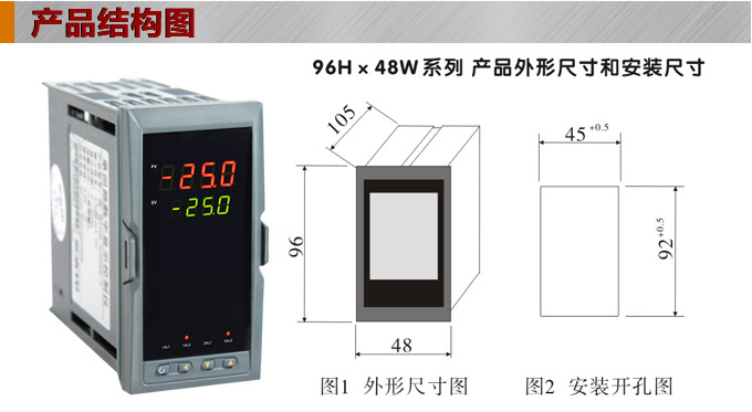 數(shù)顯控制儀，DT406智能雙回路數(shù)顯表，雙回路數(shù)顯控制儀產(chǎn)品結(jié)構(gòu)圖