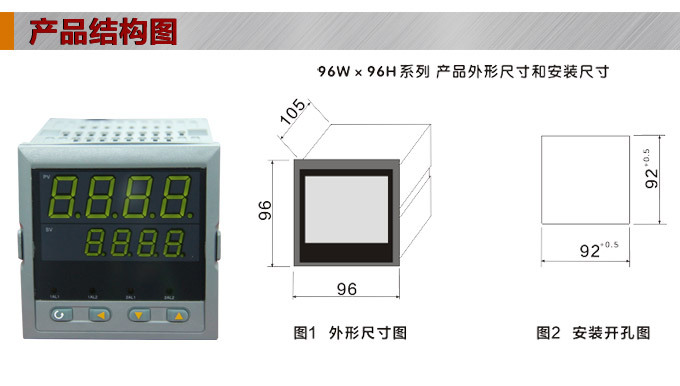 數(shù)顯控制儀，DT406智能雙回路數(shù)顯表，雙回路數(shù)顯控制儀產(chǎn)品結(jié)構(gòu)圖