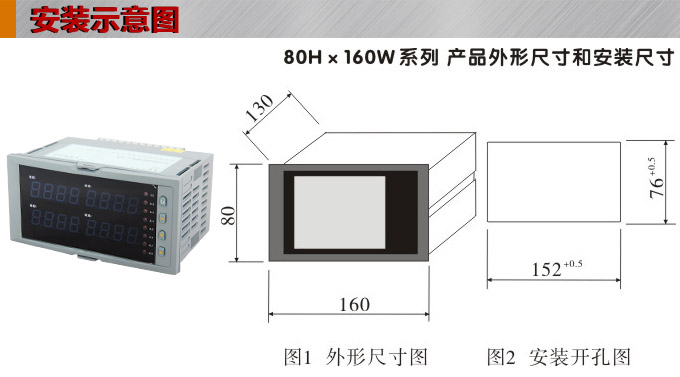 數(shù)顯控制儀，DT516智能四回路數(shù)顯表，多回路巡檢控制儀安裝示意圖