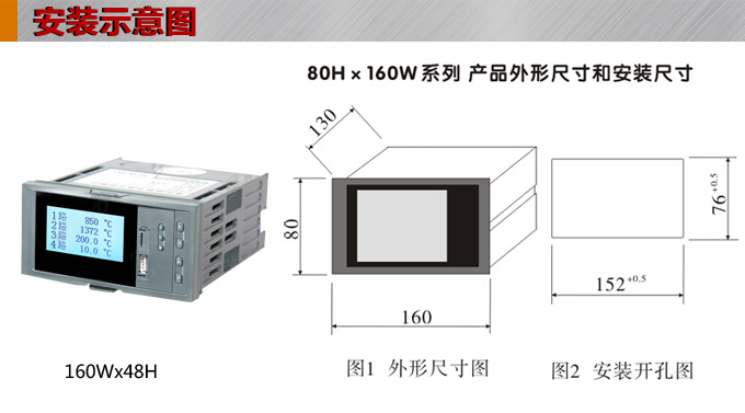 液晶漢顯控制儀，DT516四回路液晶顯示表，液晶顯示控制儀  安裝示意圖