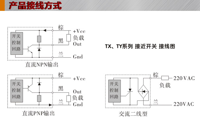 電感式接近開關(guān),TX-H凸字型接近開關(guān),接近傳感器接線圖