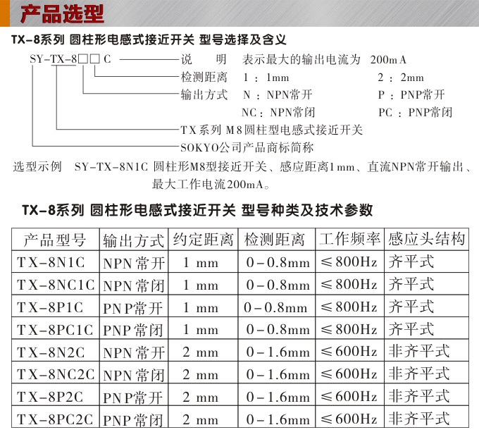 電感式接近開關(guān),TX-8圓柱形接近開關(guān)產(chǎn)品選型