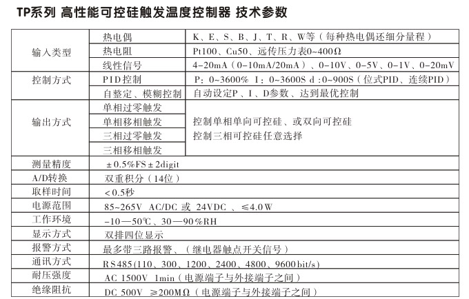 溫度控制器,TP9三相過零觸發(fā)溫控器,可控硅溫度控制器技術(shù)參數(shù)