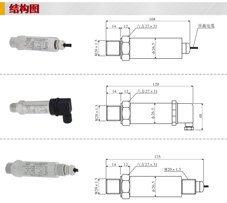 專用壓力變送器,PG1300恒壓供水壓力傳感器結構圖